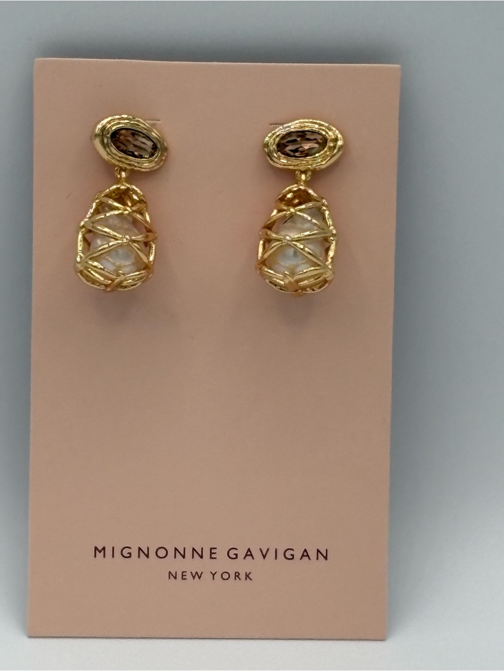 Mignonne Gavigan Julieta Gold Cage Drop Pearl Earrings